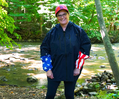 Brella Navy Blue Rain Jacket w/ Stars + Stripes Snap-on Sleeves Unisex by BRELLA