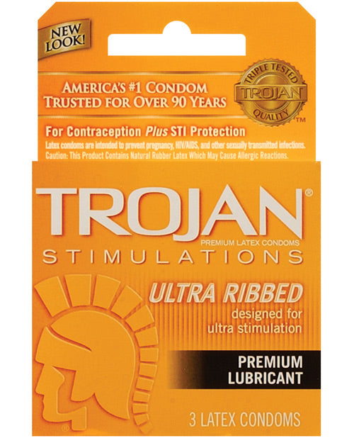 Trojan Ultra Ribbed Condoms - Box of 3 by Fearless Play