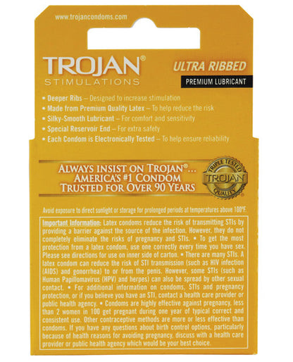 Trojan Ultra Ribbed Condoms - Box of 3 by Fearless Play