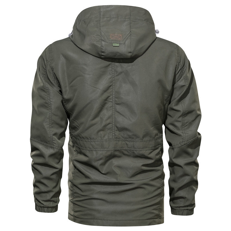 Cross-border men's mid-length casual outdoor hooded jacket