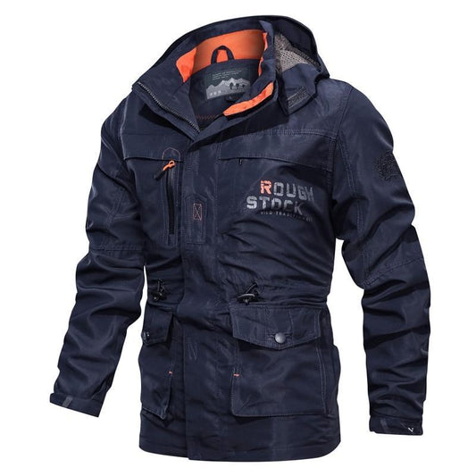 Cross-border men's mid-length casual outdoor hooded jacket