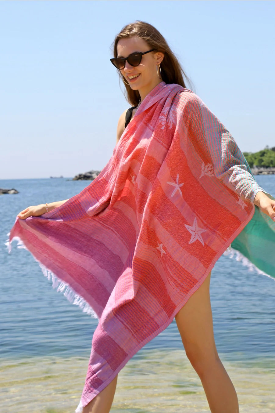 Rainbow in the Sea Turkish Towel, Throw Blanket by turkanhome.com