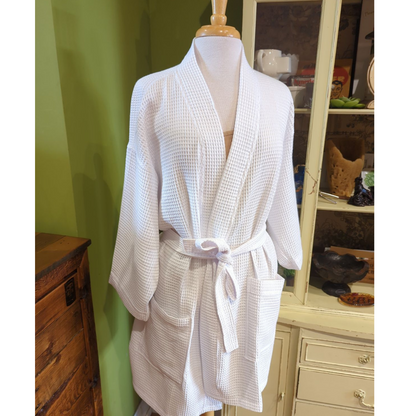 Kimono Style Unisex Cotton Waffle Weave Spa Robe - 2 colors by Distinct Bath & Body