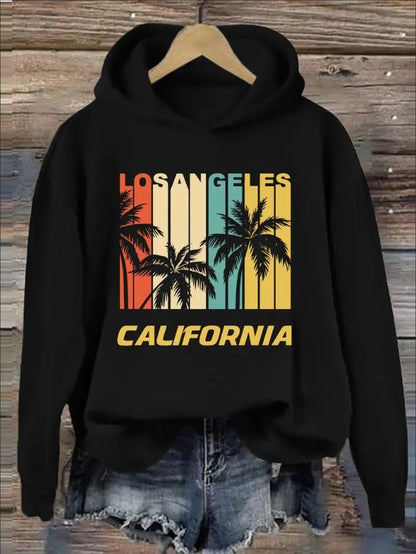 Women's Drawstring Casual California C Print Hoodie