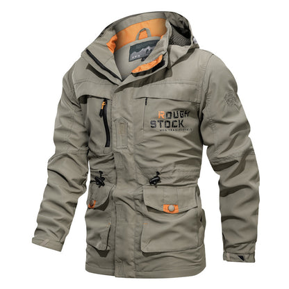 Cross-border men's mid-length casual outdoor hooded jacket