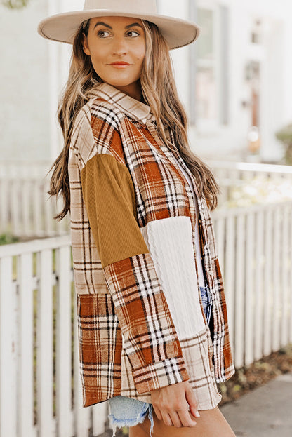 Sutton Plaid Color Block Patchwork Shirt Jacket with Pocket by Threaded Pear