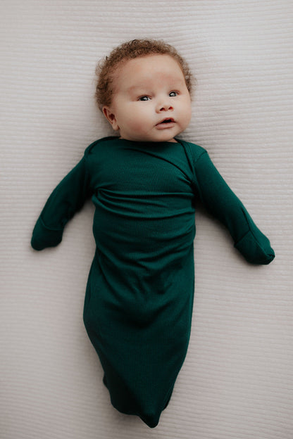 Forest Green Knotted Newborn Baby Gown by Three Little Tots