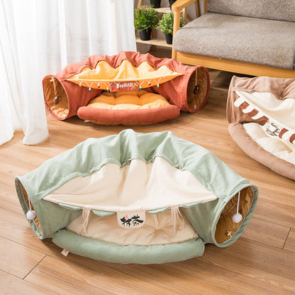 Collapsible Removable Cat Tunnel Tube With Cat Bed Set by Furr Baby Gifts