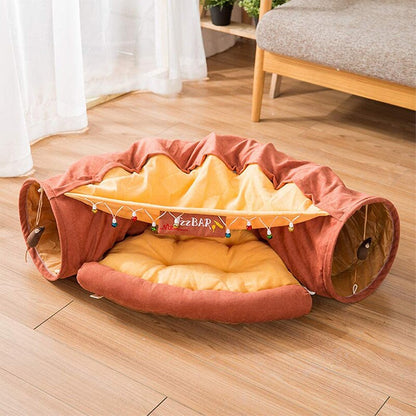 Collapsible Removable Cat Tunnel Tube With Cat Bed Set by Furr Baby Gifts