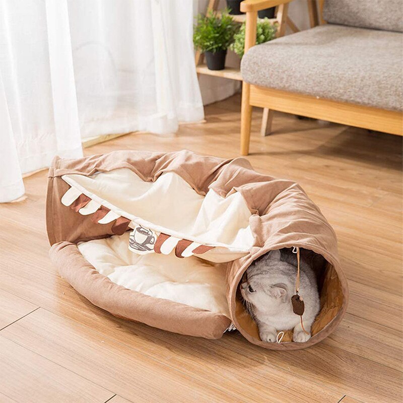 Collapsible Removable Cat Tunnel Tube With Cat Bed Set by Furr Baby Gifts