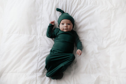 Forest Green Knotted Newborn Baby Gown by Three Little Tots