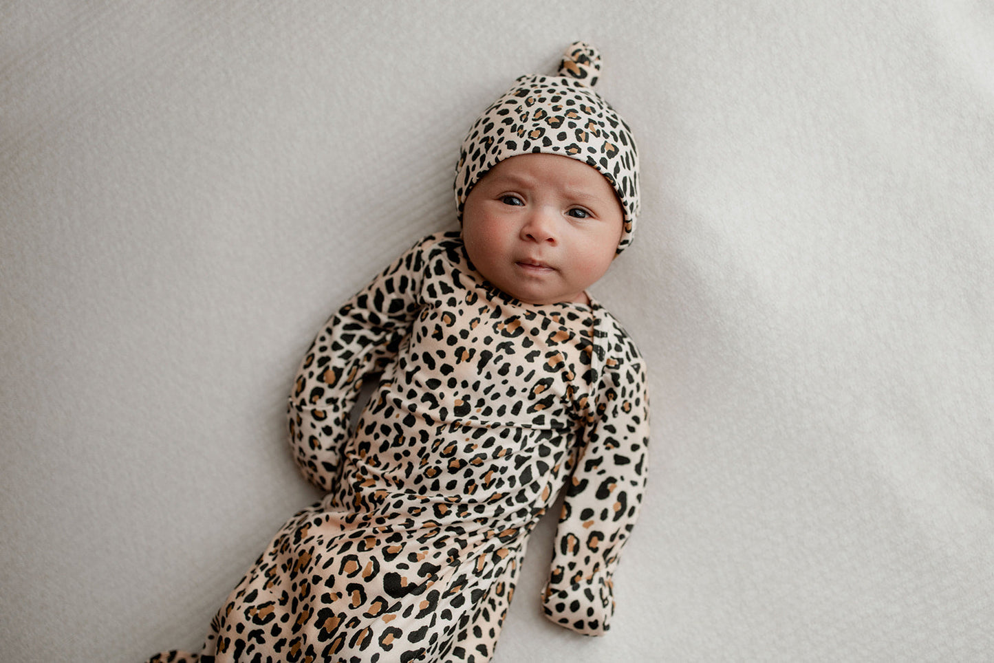 Leopard Knotted Newborn Baby Gown by Three Little Tots