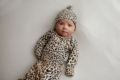 Leopard Knotted Newborn Baby Gown by Three Little Tots