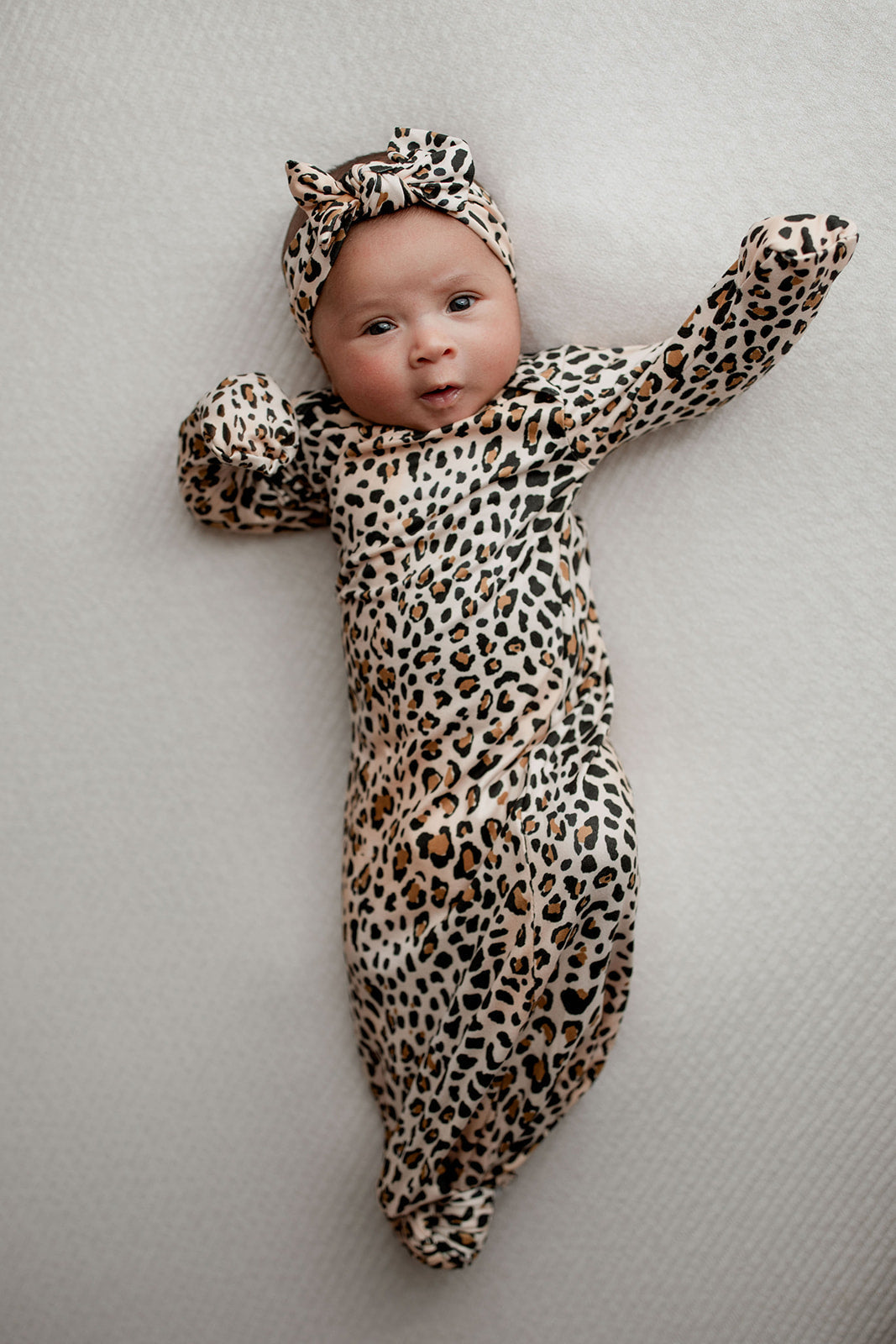 Leopard Knotted Newborn Baby Gown by Three Little Tots