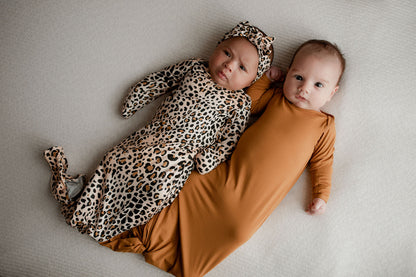 Leopard Knotted Newborn Baby Gown by Three Little Tots