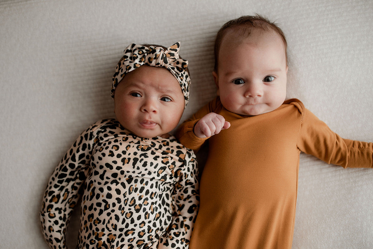 Leopard Knotted Newborn Baby Gown by Three Little Tots