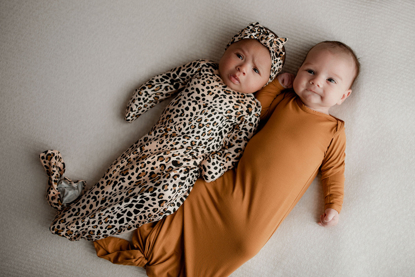 Leopard Knotted Newborn Baby Gown by Three Little Tots