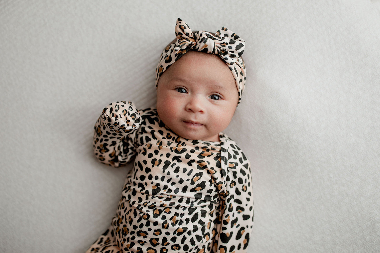 Leopard Knotted Newborn Baby Gown by Three Little Tots