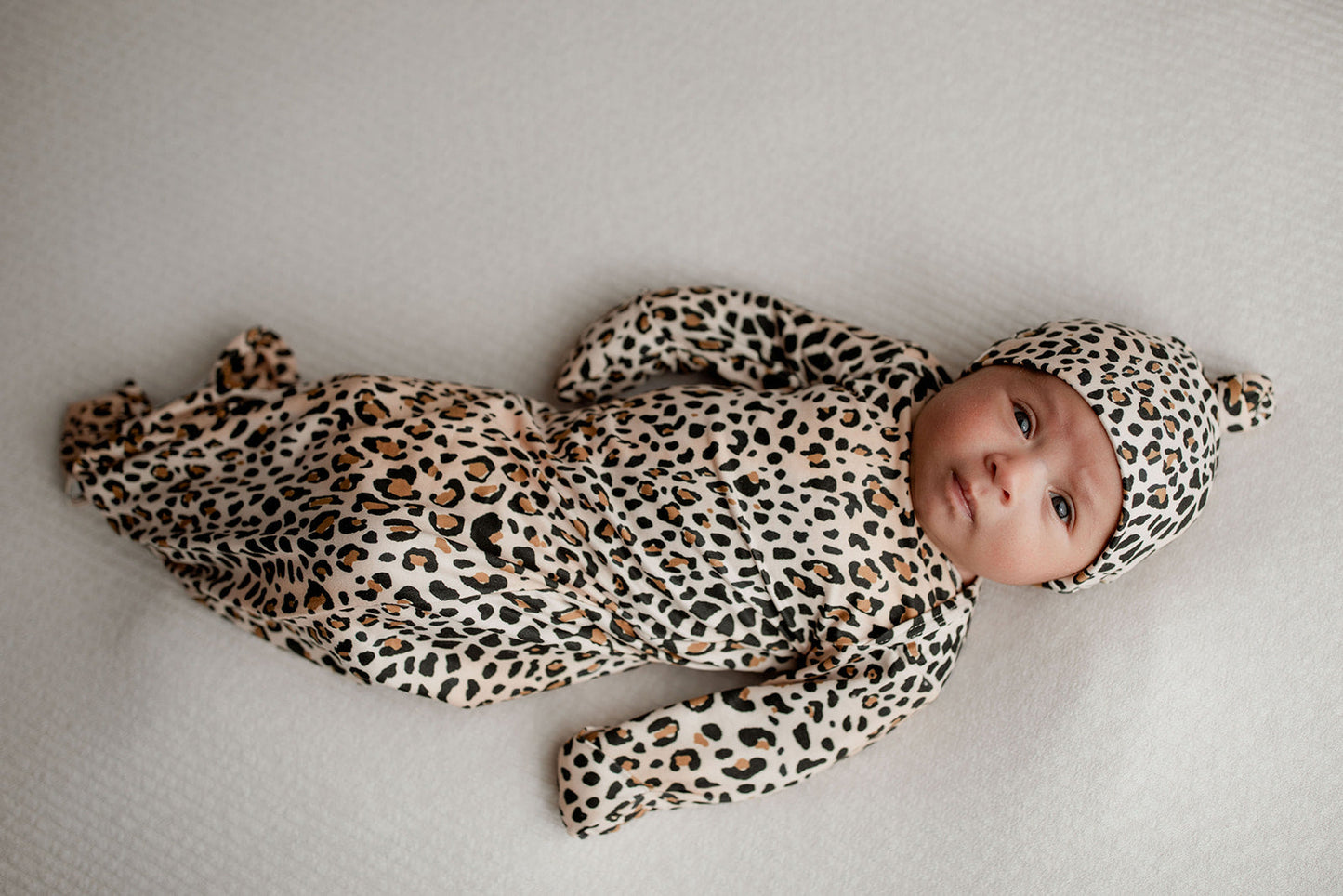 Leopard Knotted Newborn Baby Gown by Three Little Tots