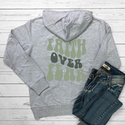 Faith Over Fear  Women's Letter Kangaroo Pocket Drawstring Printed Hoodie