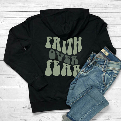 Faith Over Fear  Women's Letter Kangaroo Pocket Drawstring Printed Hoodie