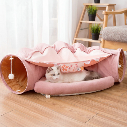 Collapsible Removable Cat Tunnel Tube With Cat Bed Set by Furr Baby Gifts