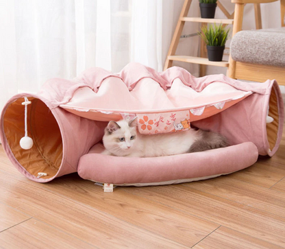 Collapsible Removable Cat Tunnel Tube With Cat Bed Set by Furr Baby Gifts