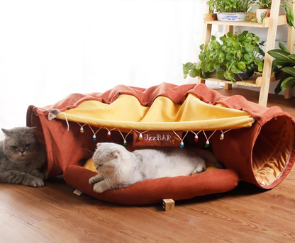 Collapsible Removable Cat Tunnel Tube With Cat Bed Set by Furr Baby Gifts