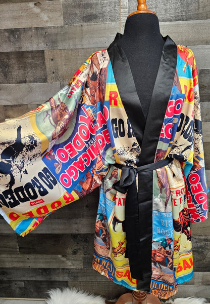 Vintage Rodeo Poster Women's Lounge Kimono Robe by Baha Ranch Western Wear