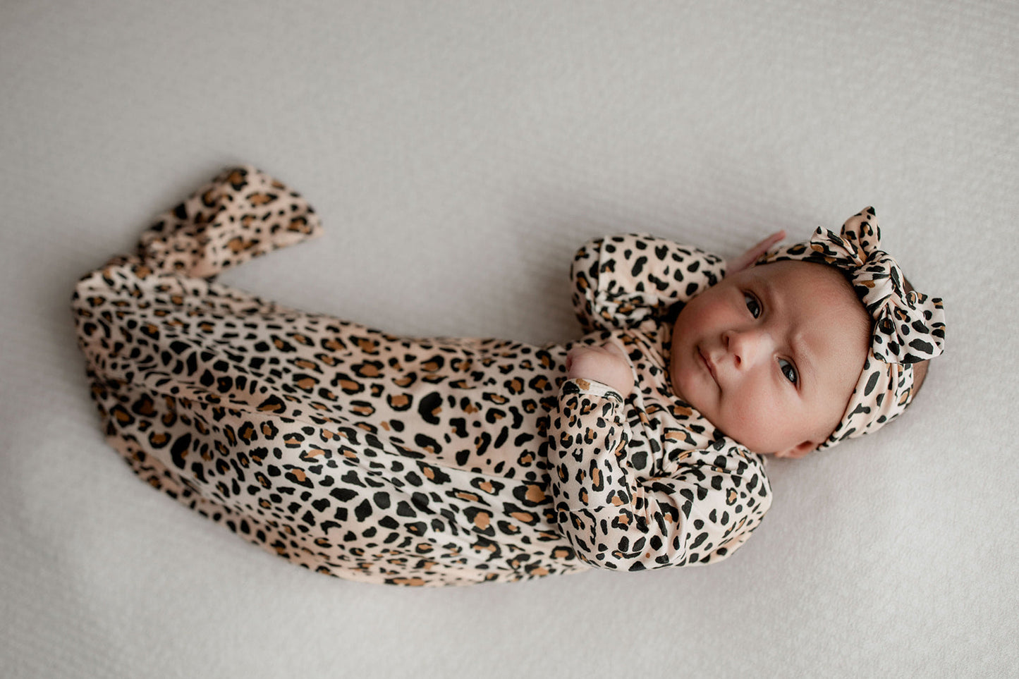 Leopard Knotted Newborn Baby Gown by Three Little Tots