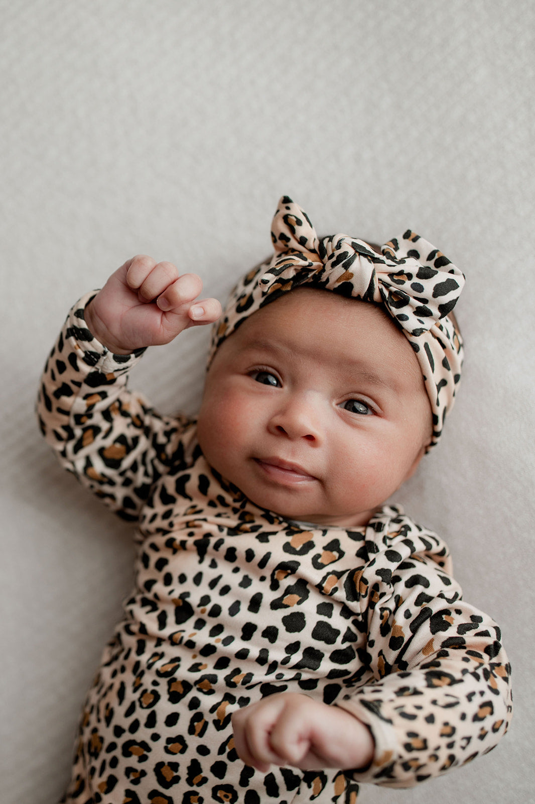 Leopard Knotted Newborn Baby Gown by Three Little Tots