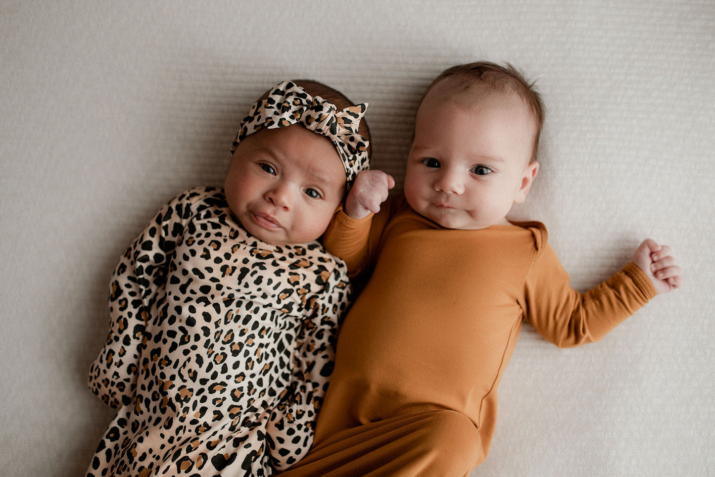 Leopard Knotted Newborn Baby Gown by Three Little Tots