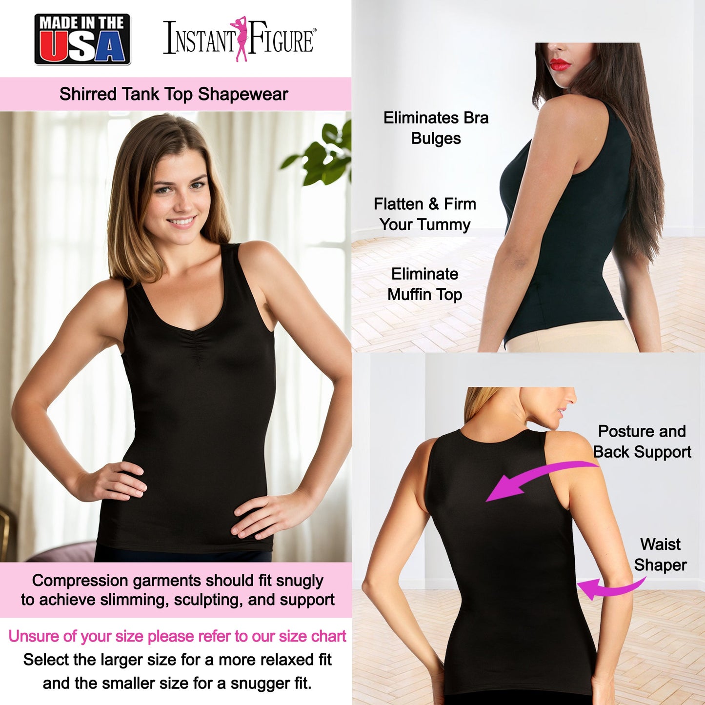 InstantFigure Shirred Tank Top Plus Size Shapewear WT40011C by InstantFigure - InstaSlim - InstantRecoveryMD