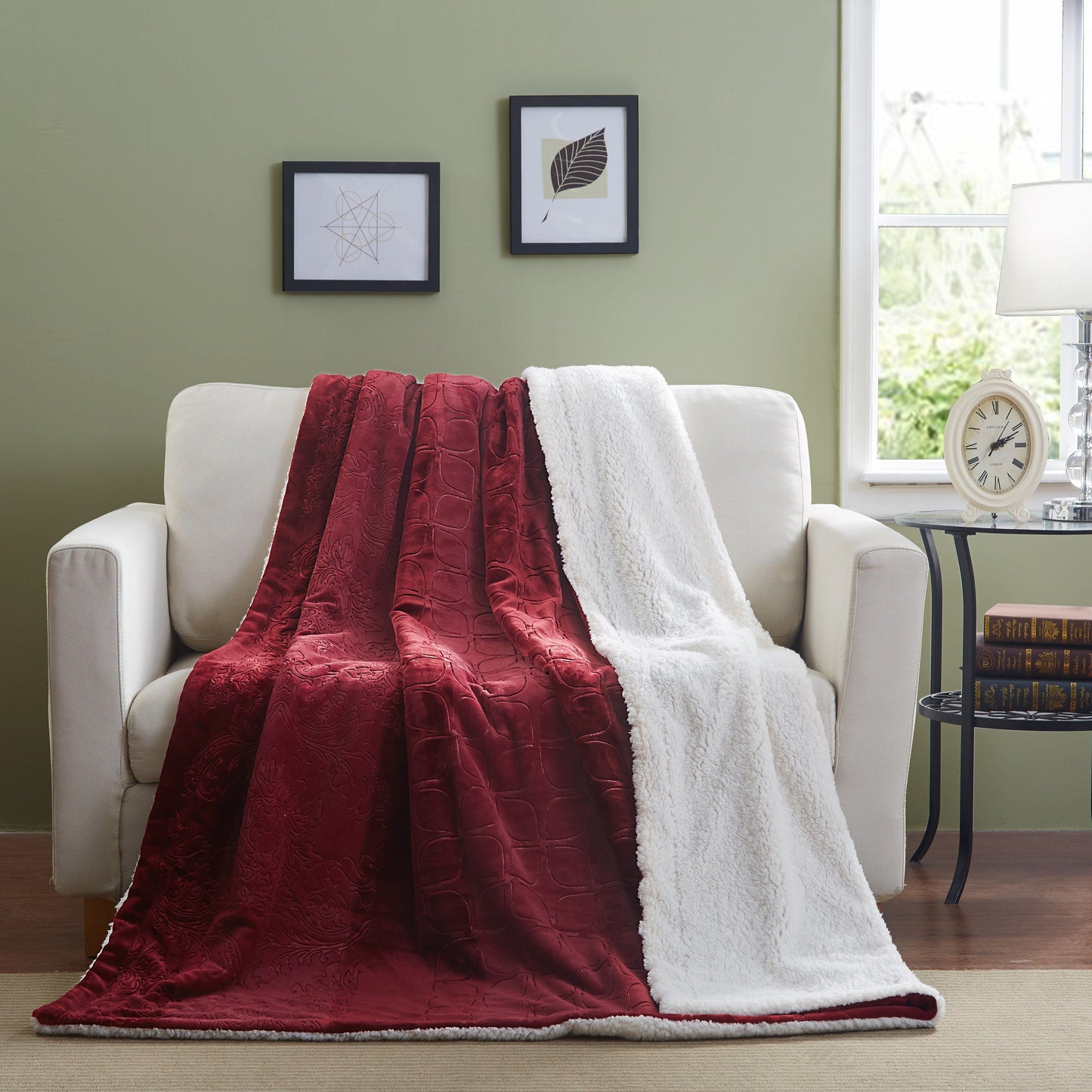 Tache Solid Embossed Merlot Red Sherpa Throw Blanket by DaDa Bedding Collection