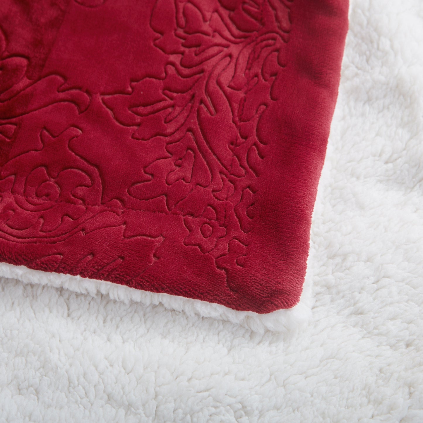 Tache Solid Embossed Merlot Red Sherpa Throw Blanket by DaDa Bedding Collection