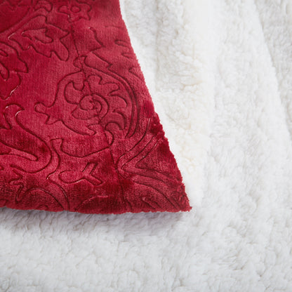 Tache Solid Embossed Merlot Red Sherpa Throw Blanket by DaDa Bedding Collection