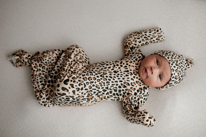 Leopard Knotted Newborn Baby Gown by Three Little Tots