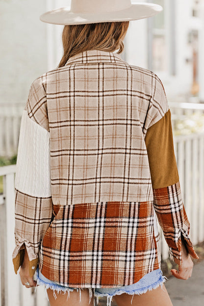 Sutton Plaid Color Block Patchwork Shirt Jacket with Pocket by Threaded Pear