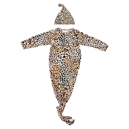 Leopard Knotted Newborn Baby Gown by Three Little Tots