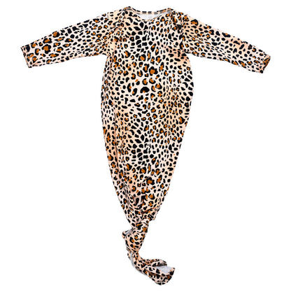 Leopard Knotted Newborn Baby Gown by Three Little Tots