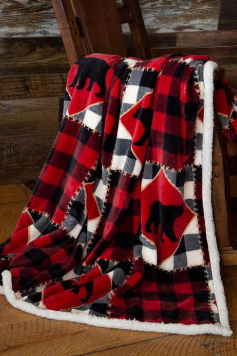 Lumberjack Bear Sherpa Throw Blanket by Linen Mart