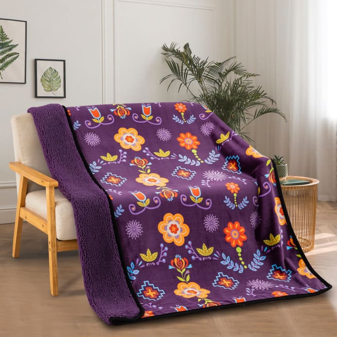 Native Floral Sherpa Throw Blanket by Linen Mart