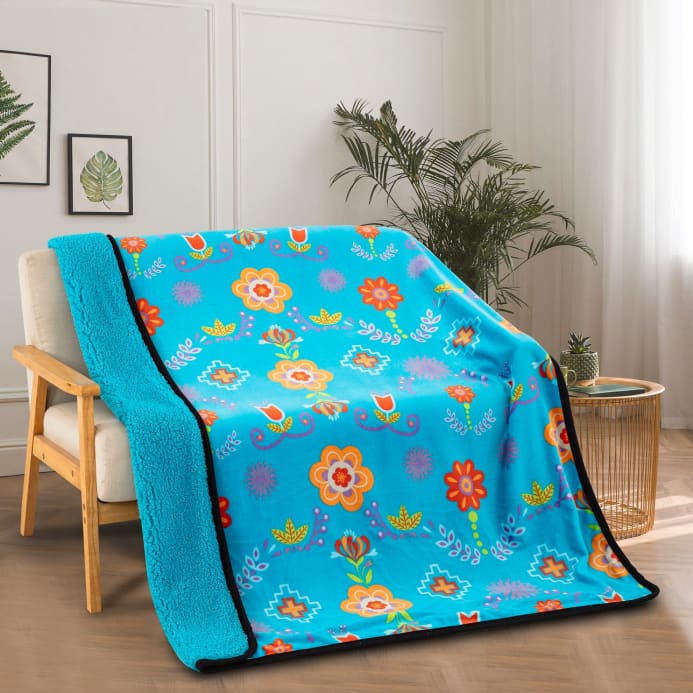 Native Floral Sherpa Throw Blanket by Linen Mart