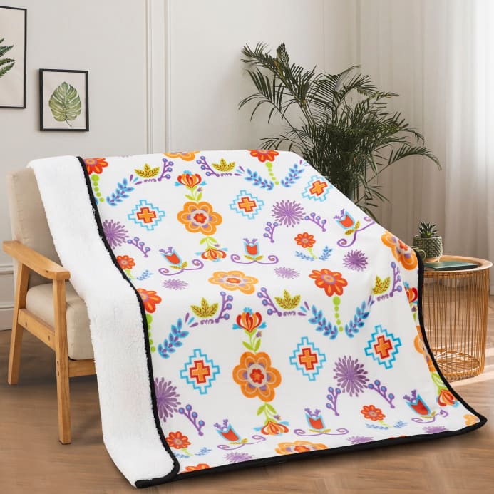 Native Floral Sherpa Throw Blanket by Linen Mart