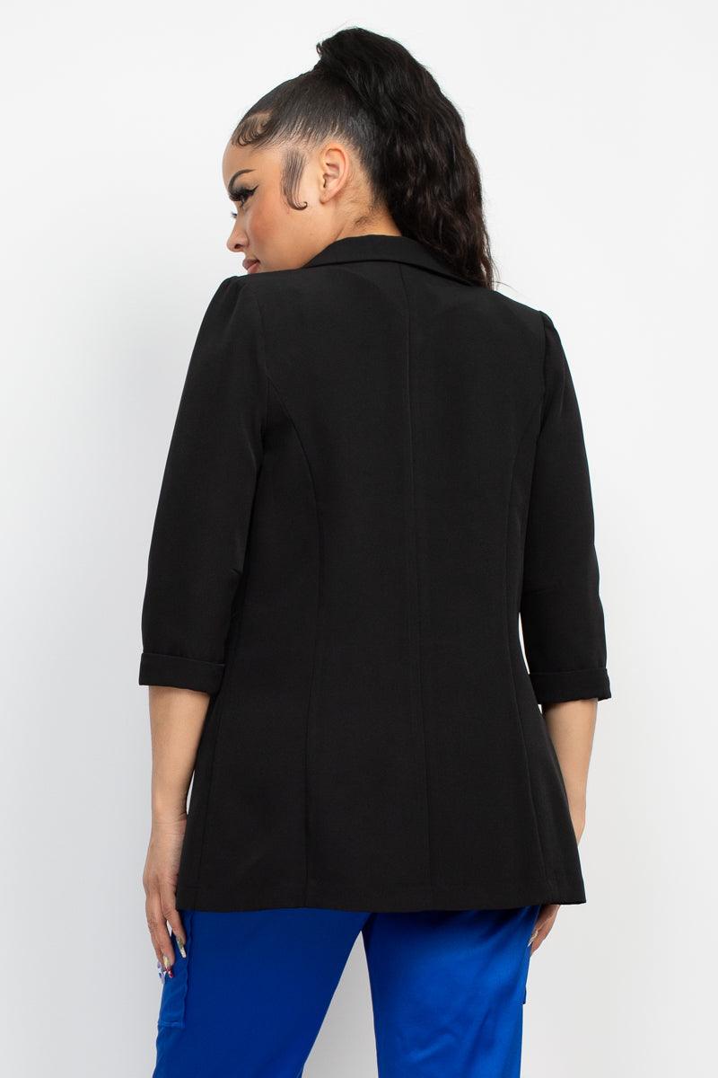 Open Front Notch Solid Jacket by VYSN