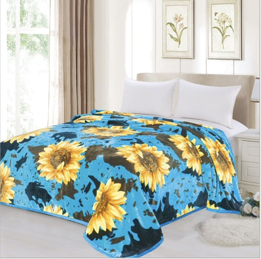 Oversized Sunflower Cowhide Throw Blanket by Linen Mart