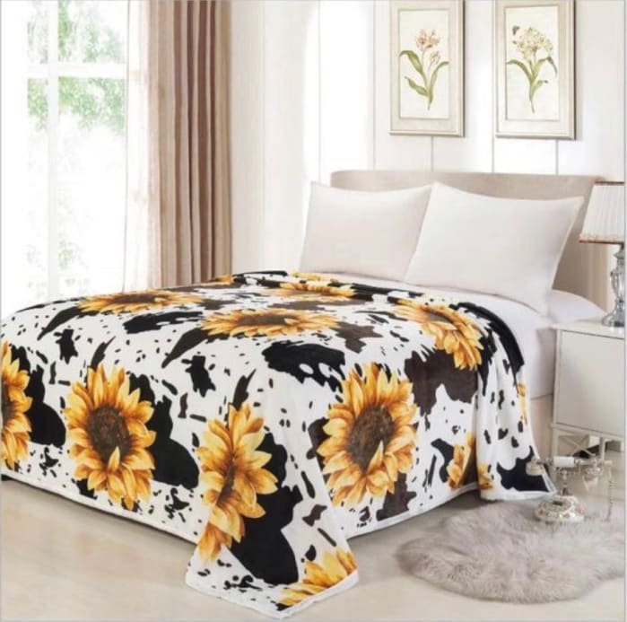 Oversized Sunflower Cowhide Throw Blanket by Linen Mart