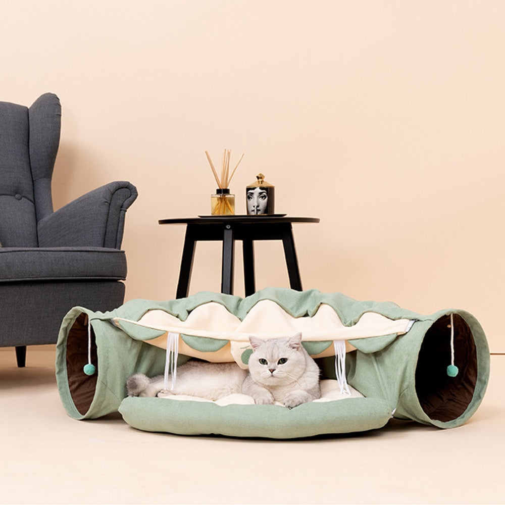 Collapsible Removable Cat Tunnel Tube With Cat Bed Set by Furr Baby Gifts