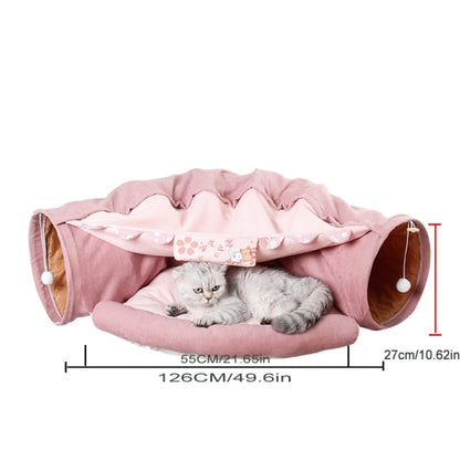 Collapsible Removable Cat Tunnel Tube With Cat Bed Set by Furr Baby Gifts