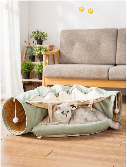 Collapsible Removable Cat Tunnel Tube With Cat Bed Set by Furr Baby Gifts